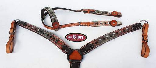 Show Tack Horse Bridle Western Leather Headstall Breast Collar Green 8261
