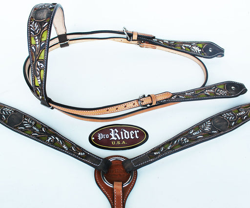 Horse Show Tack Horse Bridle Western Leather Headstall  Breast Collar 8267B