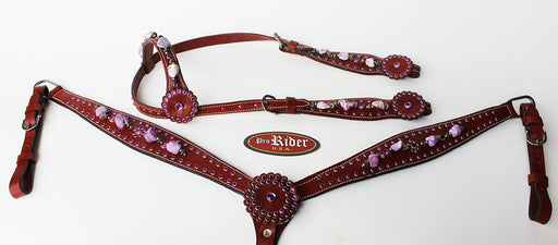 Horse Show Tack Bridle Western Leather Headstall Breast Collar Purple  8302