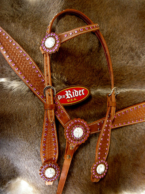 Horse Show Tack Bridle Western Leather Headstall Breast Collar Purple  8342