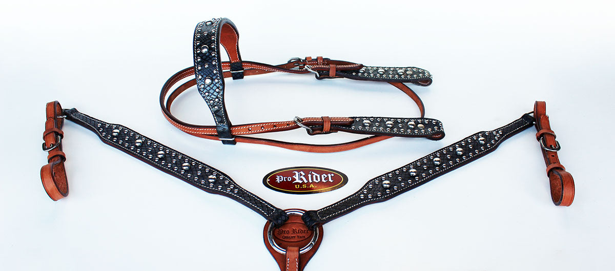 Horse Show Tack Bridle Western Leather Headstall Breast Collar Blue 8404