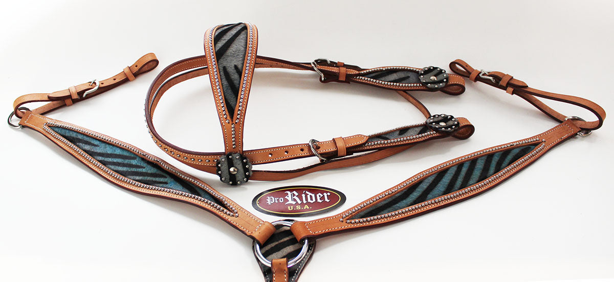 Horse Show Tack Bridle Western Leather Headstall Breast Collar Blue 8427