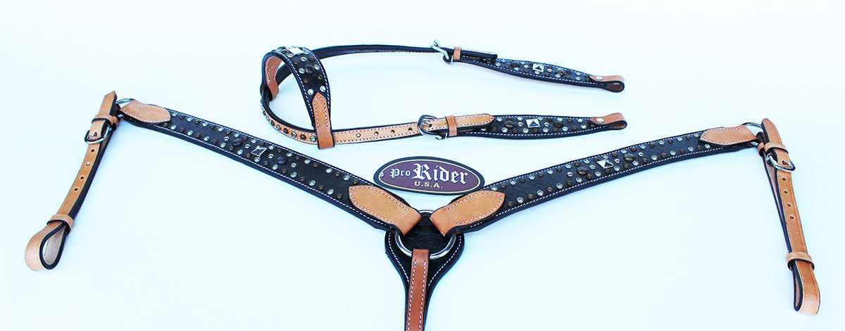 Horse Show Tack Bridle Western Leather Headstall Breast Collar 8537A