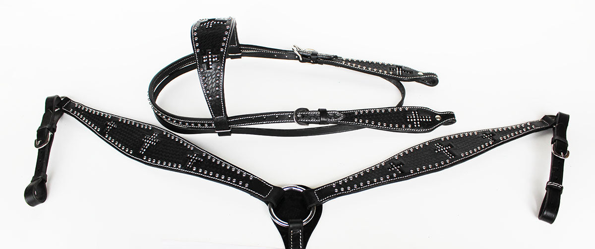 Show Tack Bridle Western Leather Rodeo Headstall Breast Collar 8551