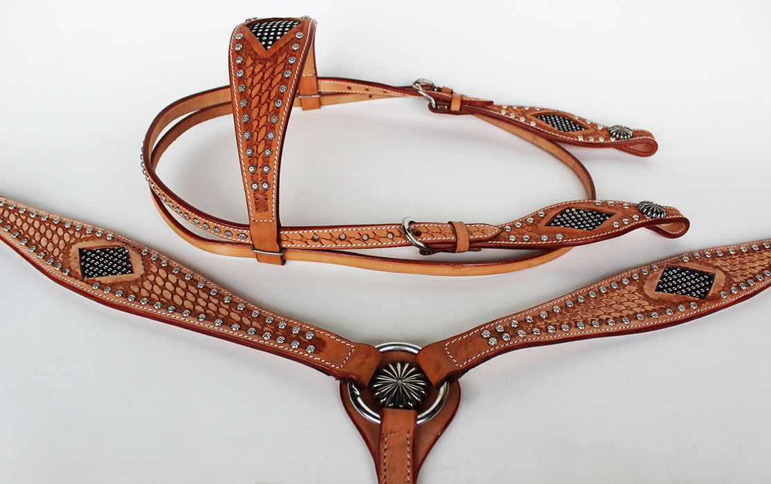 Horse Show Tack Bridle Western Leather Headstall Breast Collar 8556B