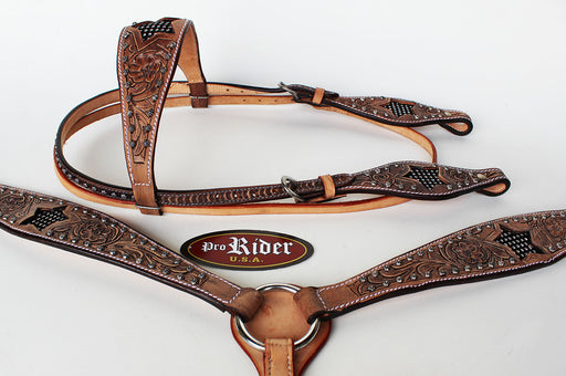 Horse Show Tack Bridle Western Leather Headstall Breast Collar 8580B