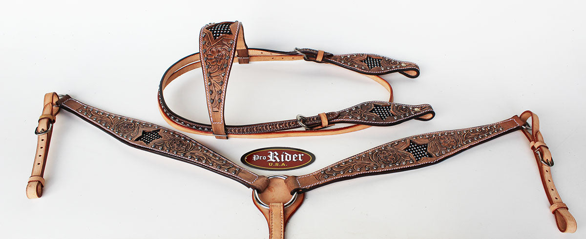 Horse Show Tack Bridle Western Leather Headstall Breast Collar 8580B