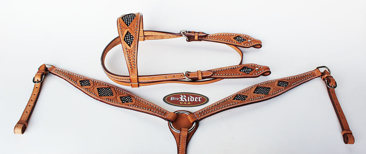 Show Tack Bridle Western Leather Rodeo Headstall Breast Collar 8582