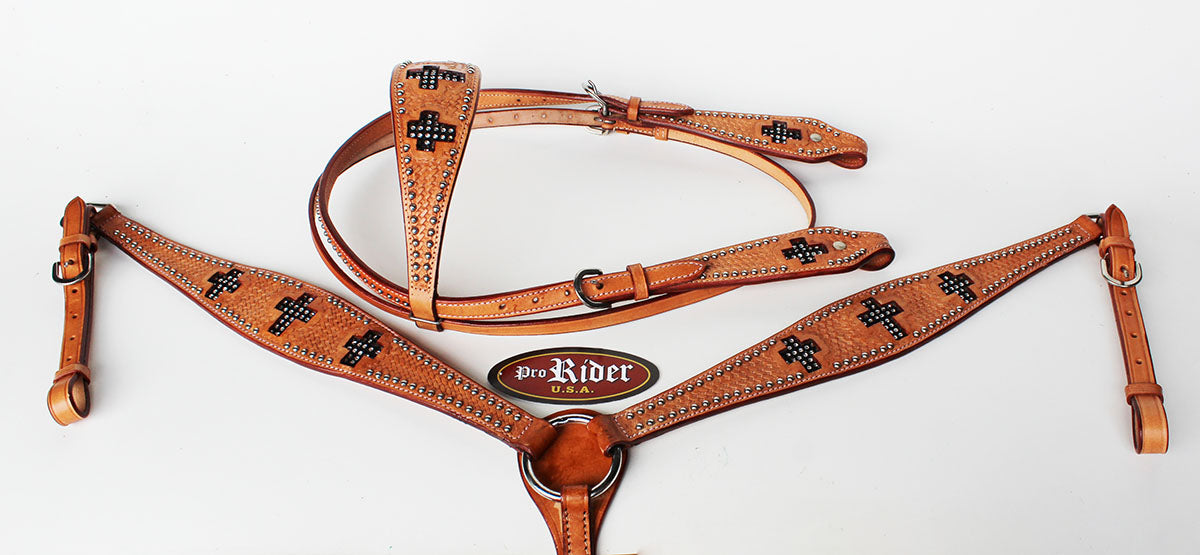 Show Tack Bridle Western Leather Rodeo Headstall Breast Collar 8598