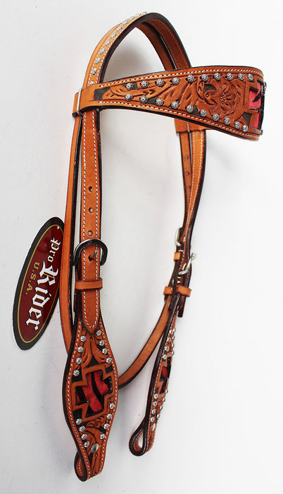 Horse Show Bridle Western Leather Rodeo Headstall Tack Red Hair 8834HB