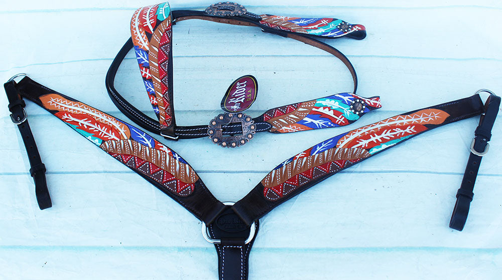 Horse Show Bridle Western Leather Rodeo Headstall Breast Collar 8850B