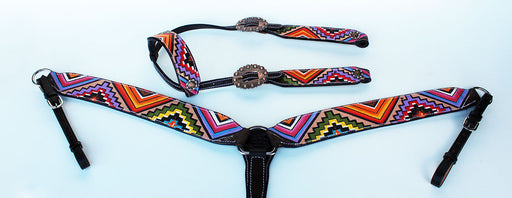 Horse Tack Bridle Western Leather Headstall Breast Collar Barrel Racing 8851A