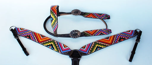 Horse Tack Bridle Western Leather Headstall Breast Collar Unique Painted 8851B