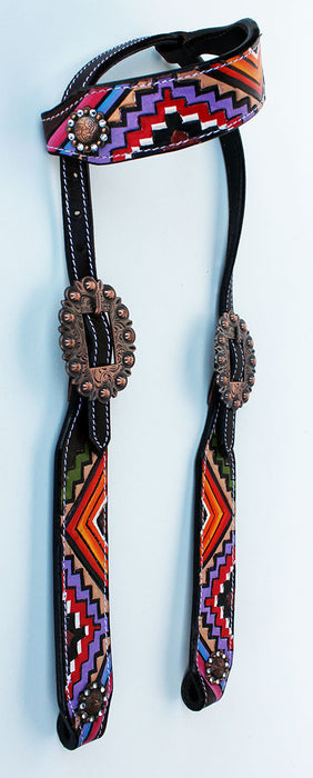 Horse Tack Bridle Western Leather Headstall Dark Brown Hand Painted 8851HA