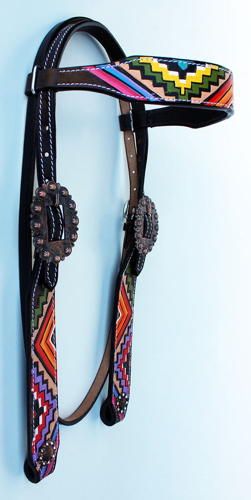 Horse Tack Bridle Western Leather Headstall Dark Brown Hand Painted 8851HB