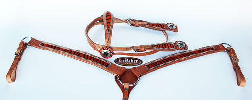 Horse Show Tack Bridle Western Leather Headstall Breast Collar Orange 8907