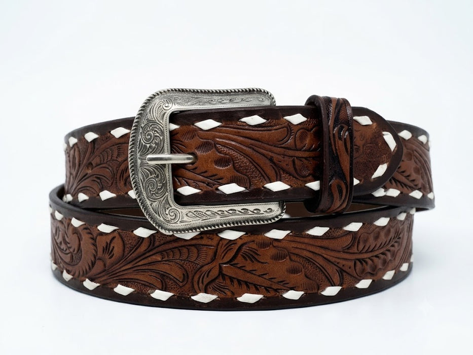 Challenger Hand Tooled Leather Belt Removable Western Buckle 90SDTooled