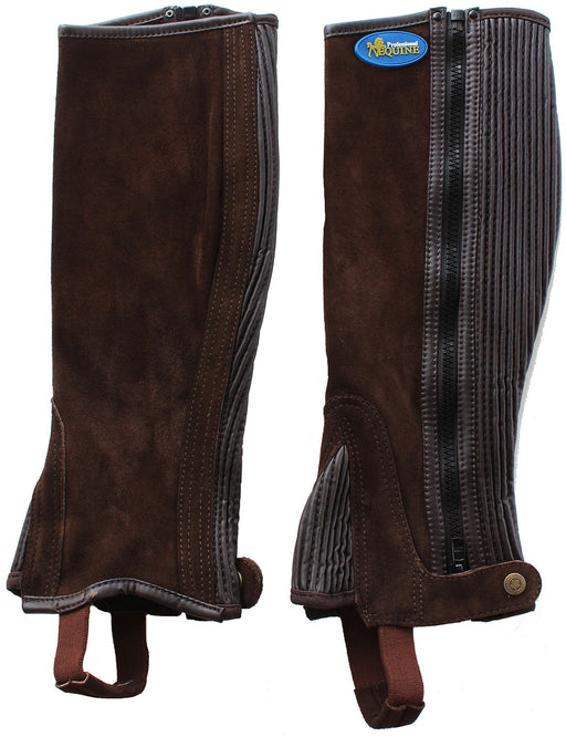 Ribbed Suede Leather Durable Lightweight Adjustable Breathable Horse Riding Half Chap Brown 924F02BR