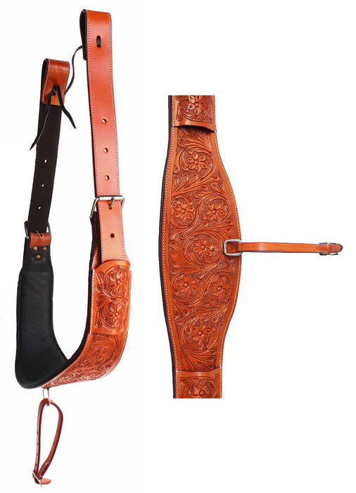 Horse Floral Tooled Padded  Leather Rear Flank Saddle Cinch Billets 97104