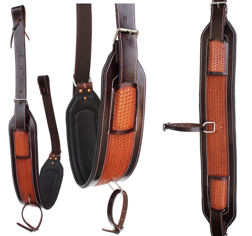 Horse Basket Weave Padded Leather Rear Flank Saddle Cinch Billets 97105TT