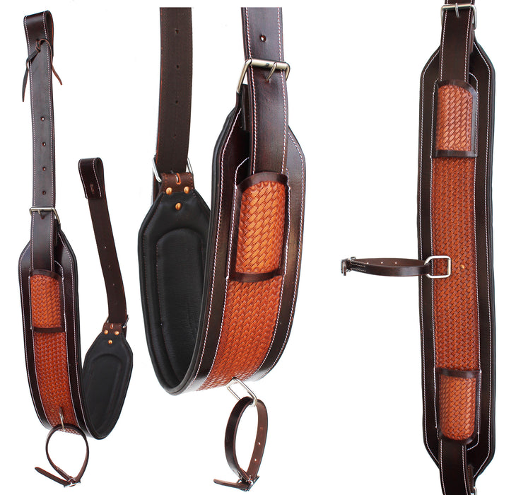Horse Basket Weave Padded Leather Rear Flank Saddle Cinch Billets 97105TT
