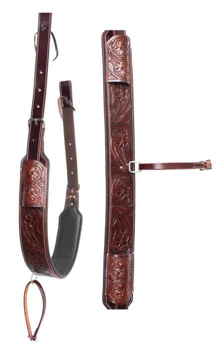 Horse Handcrafted 3" Wide Floral Tooled Oiled Padded Leather Rear Flank Saddle Cinch Girth with Billets 97122