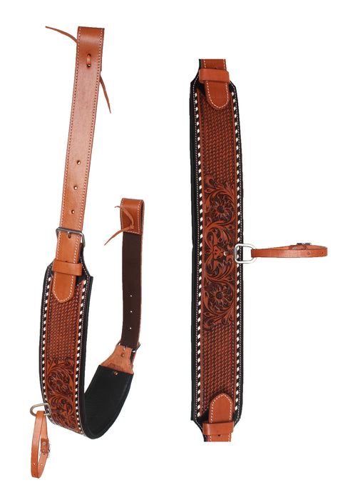 4" Wide Tooled Padded Leather Rear Flank Horse Saddle Cinch Girth Billets 97136