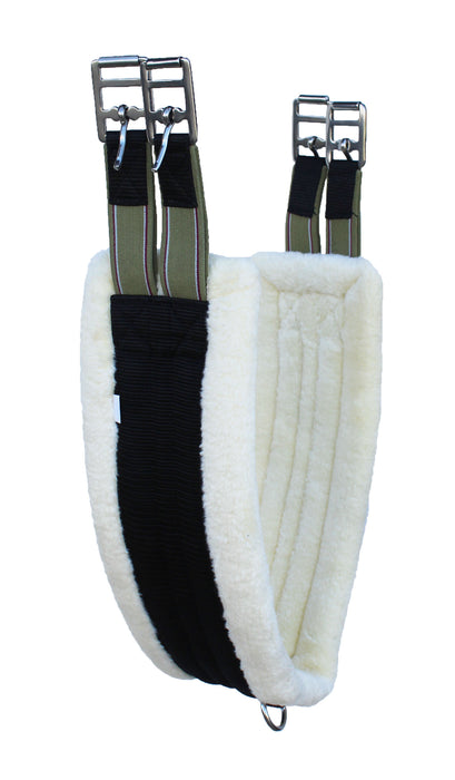 English Saddle Fleece Girth Black Nylon Webbed Double-Elastic Ends 97webEnglish