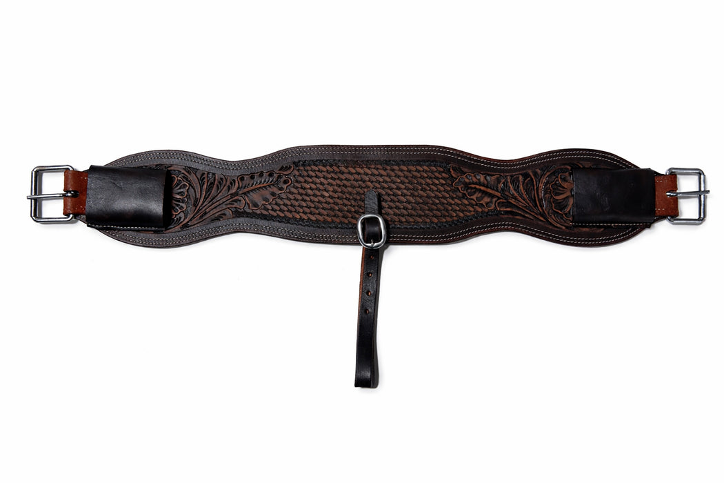 34" Western Leather Flank Cinch 5" Wide Antique Tooled Brown w/ Billets Horse Saddle Tack