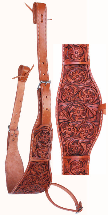 Horse Western Floral Tooled Leather Rear Flank Saddle Cinch w/ Billets 9772