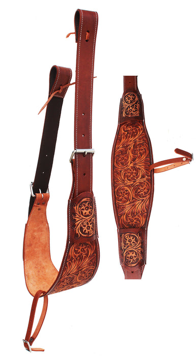 Horse Western Floral Tooled Leather Rear Flank Saddle Cinch w/ Billets 9772