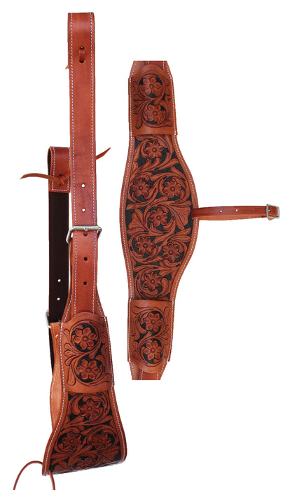 Horse Western Floral Tooled Leather Rear Flank Saddle Cinch w/ Billets 9772