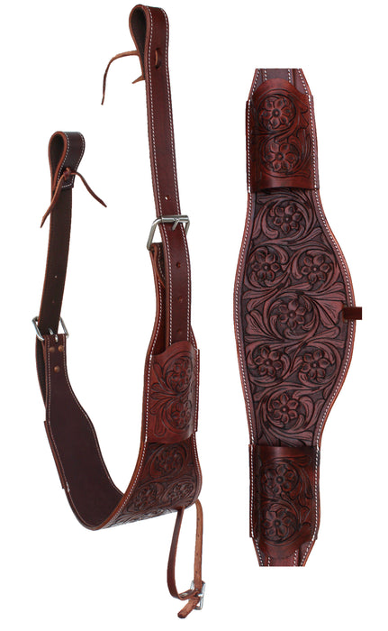 Horse Western Floral Tooled Leather Rear Flank Saddle Cinch w/ Billets 9772