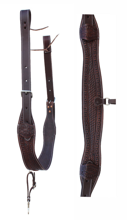 Horse Western Basket Weave Tooled Leather Rear Flank Saddle Cinch Billets 9779BR