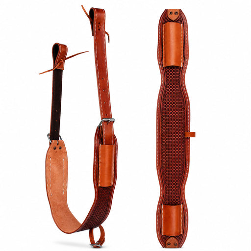 Horse Western Basketweave Tooled Leather Rear Flank Saddle Cinch Billets 9780