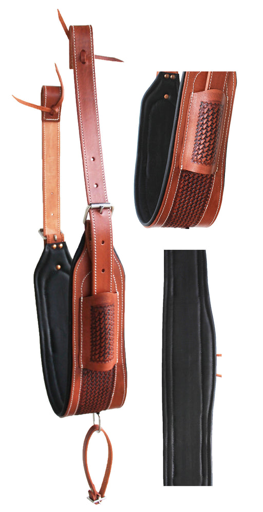 Horse Western Tooled Padded Leather Rear Flank Saddle Cinch Billets 9782