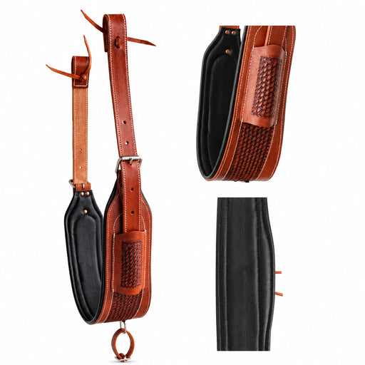 Horse Western Tooled Padded Leather Rear Flank Saddle Cinch Billets 9782
