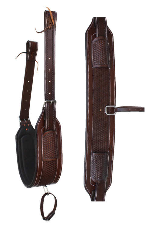 32" Horse Western Tooled Padded Leather Rear Flank Back Saddle Cinch Billets 97RS03BR