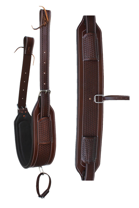 32" Horse Western Tooled Padded Leather Rear Flank Back Saddle Cinch Billets 97RS03BR
