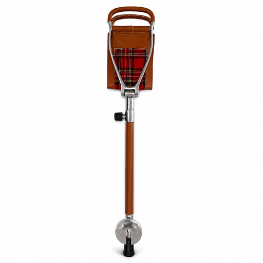 Lightweight Outdoor Adjustable Hiking Golf Seat Stick Spectator Folding Chair Chestnut Leather w/ Plaid Inlay 98458PL