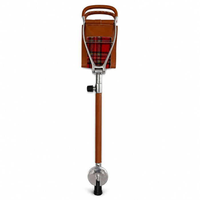 Lightweight Outdoor Adjustable Hiking Golf Seat Stick Spectator Folding Chair Chestnut Leather w/ Plaid Inlay 98458PL