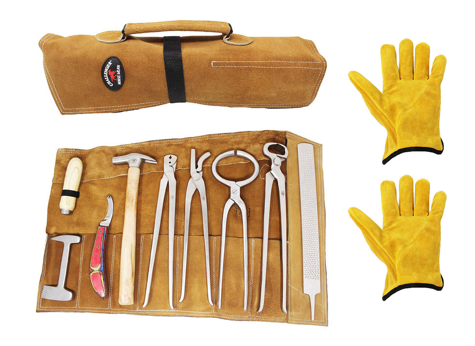 Horse Farrier Tool Horse Farrier 9-Piece Hoof Grooming Tool Kit w/ Suede Carry Bag 984GA01
