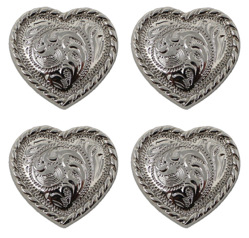 4 Concho Horse Saddle Western Bridle Tack Bright Silver Heart Rope 1" CO231