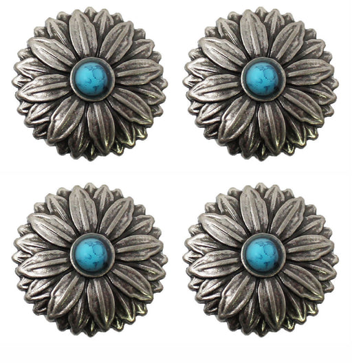 Lot of  4 Concho Stone Horse Saddle Western Bridle Turquoise 1.5" CO234B