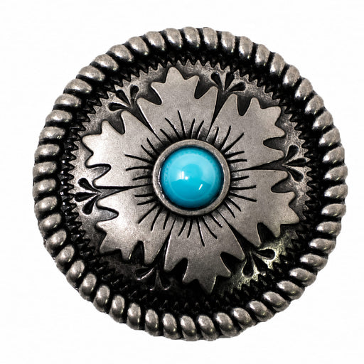 Set of 4 Screw Back 1-1/4" Western Tack Engraved Turquoise Stone Conchos CO238