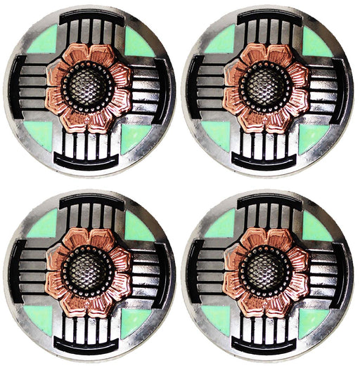 Set of 4 Western Saddle Tack Copper Flower Engraved Mint Inlay Conchos CO551