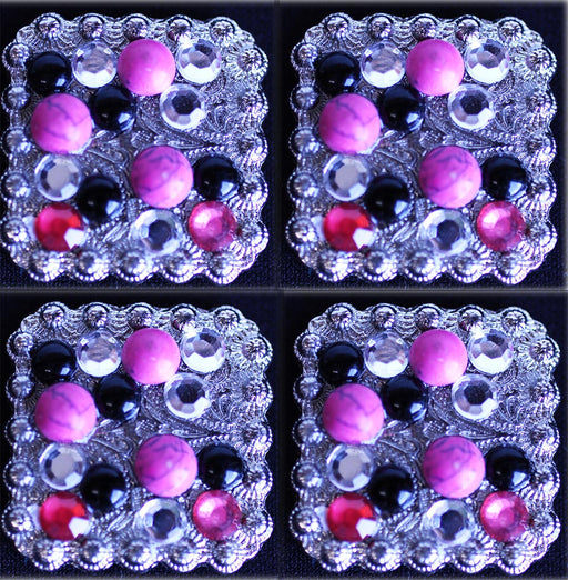 Concho 4 Conchos Rhinestone Horse Saddle Western Bridle Black Co105