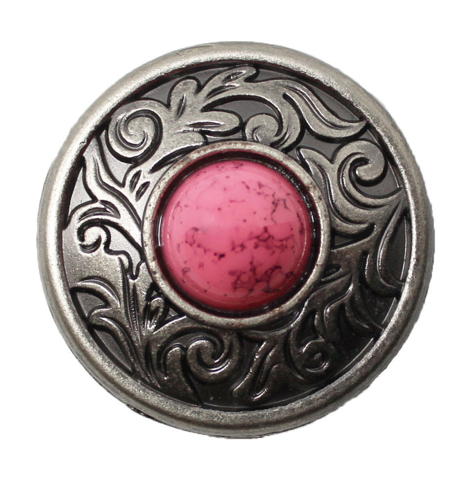 1 1/4" Set of 4 Western Saddle Tack Belt Silver Engraved Pink Stone Conchos CO107B