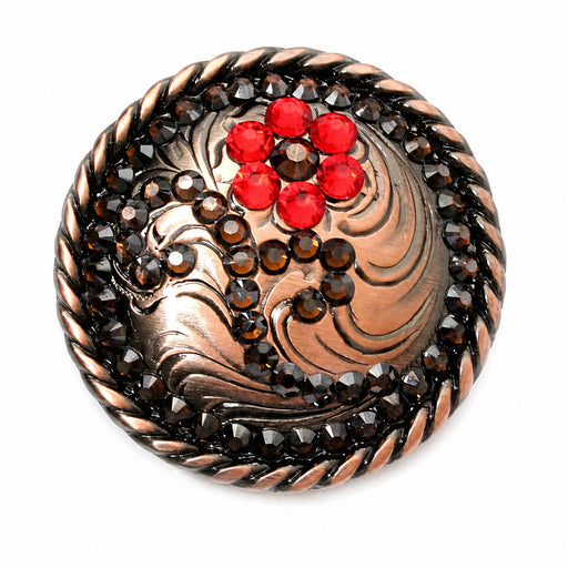 Set of 4 Copper Engraved Flower Rhinestone 1-1/4" Wide Saddle Tack Conchos CO128