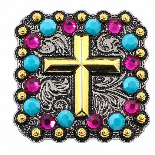Set of 4 Conchos Rhinestone Horse Saddle Western Bridle Berry Cross CO140